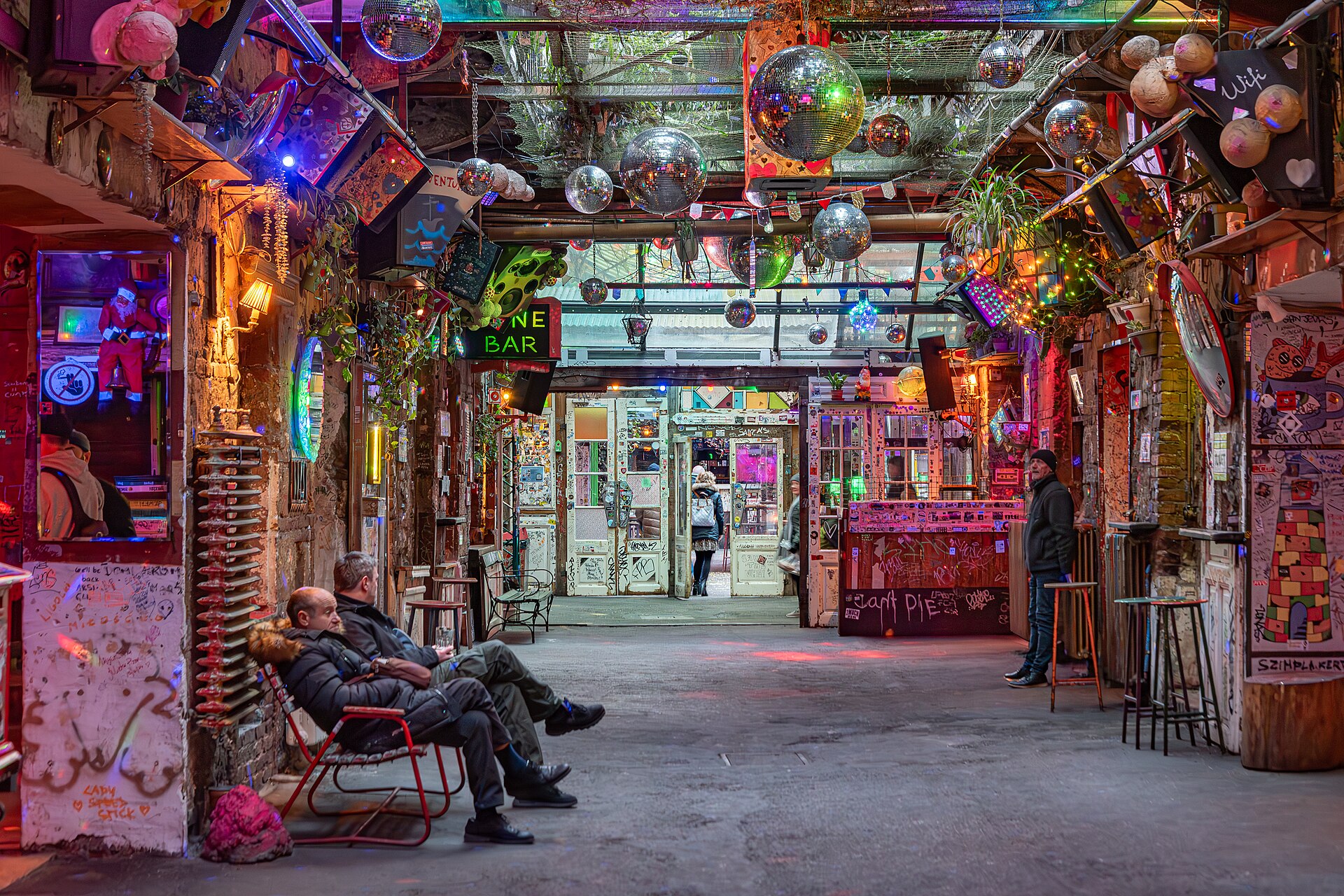 Inside Szimpla Kert, a ruin bar in the Jewish Quarter