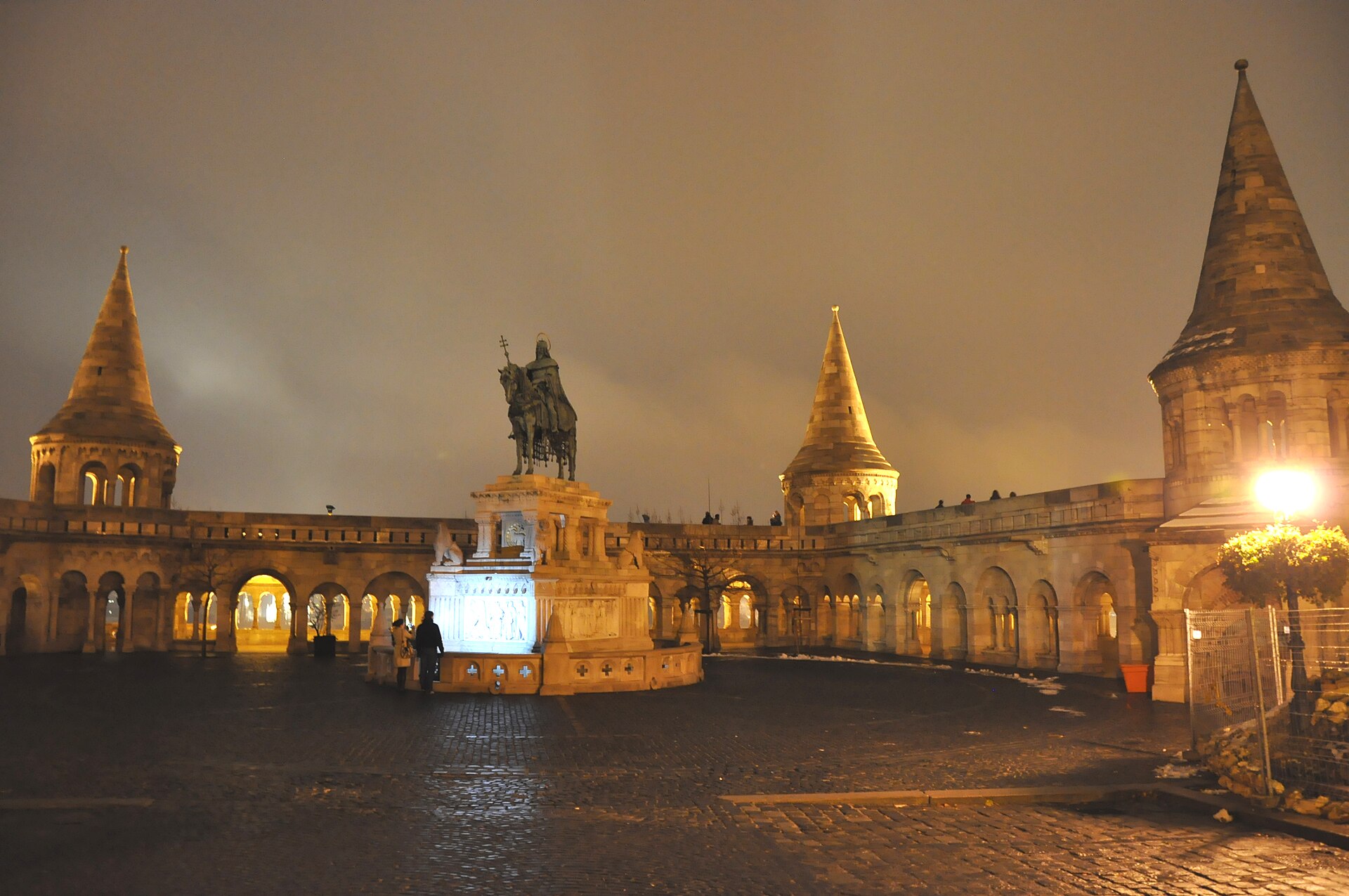 The Fisherman's Bastion terrace at dusk