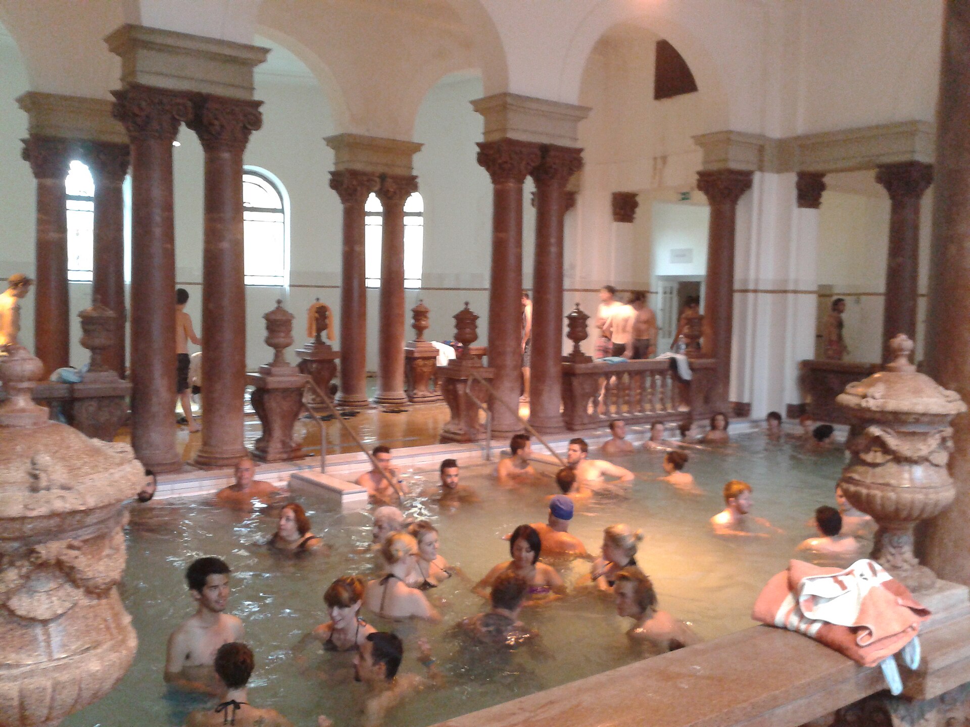 Bathers in an indoor thermal pool at Szechenyi