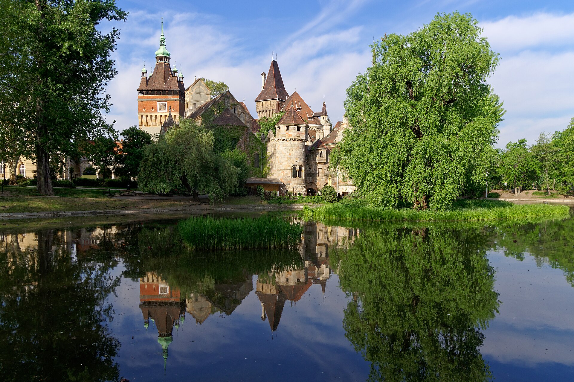 Vajdahunyad Castle reflected in the lake