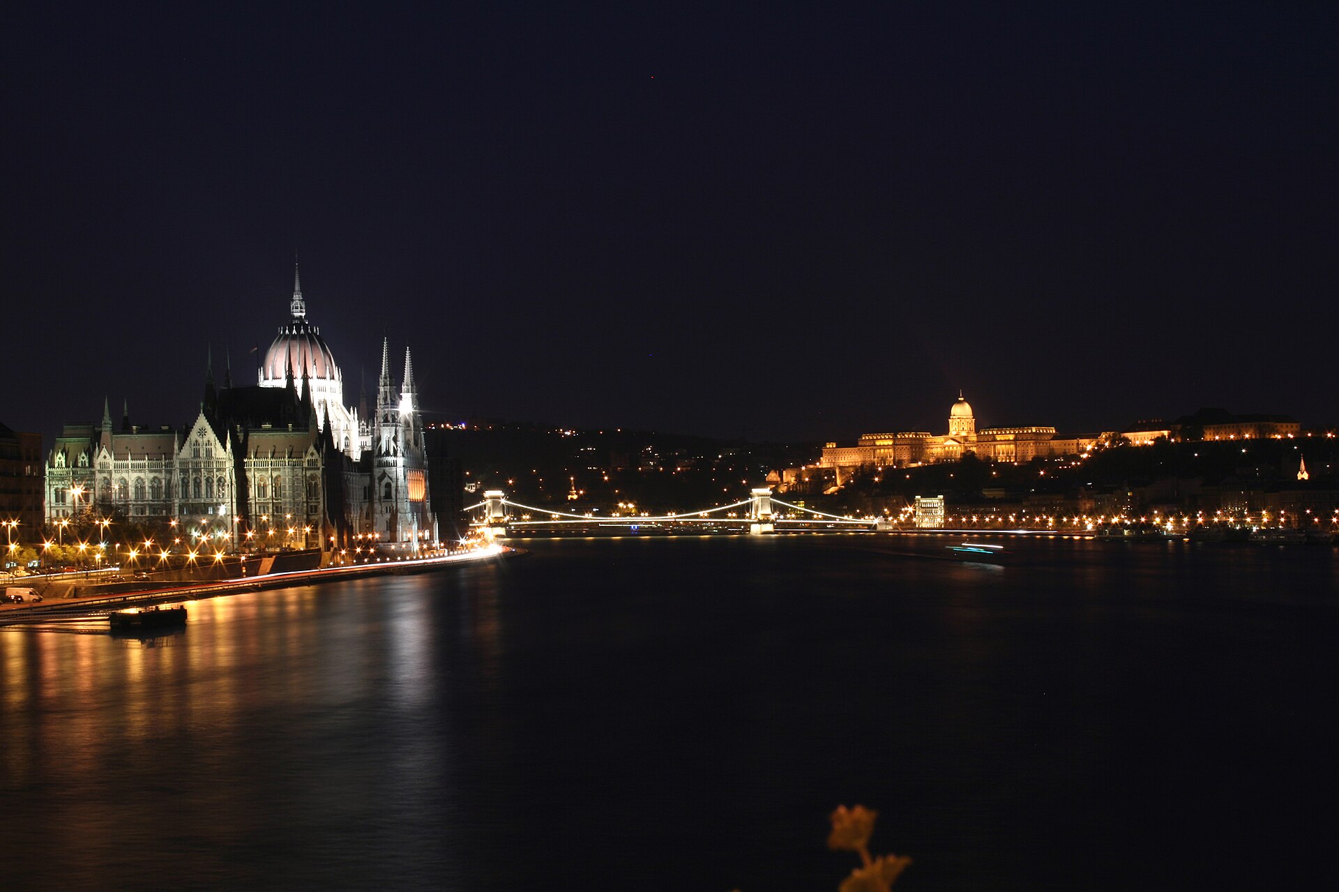 Budapest across the Danube at night
