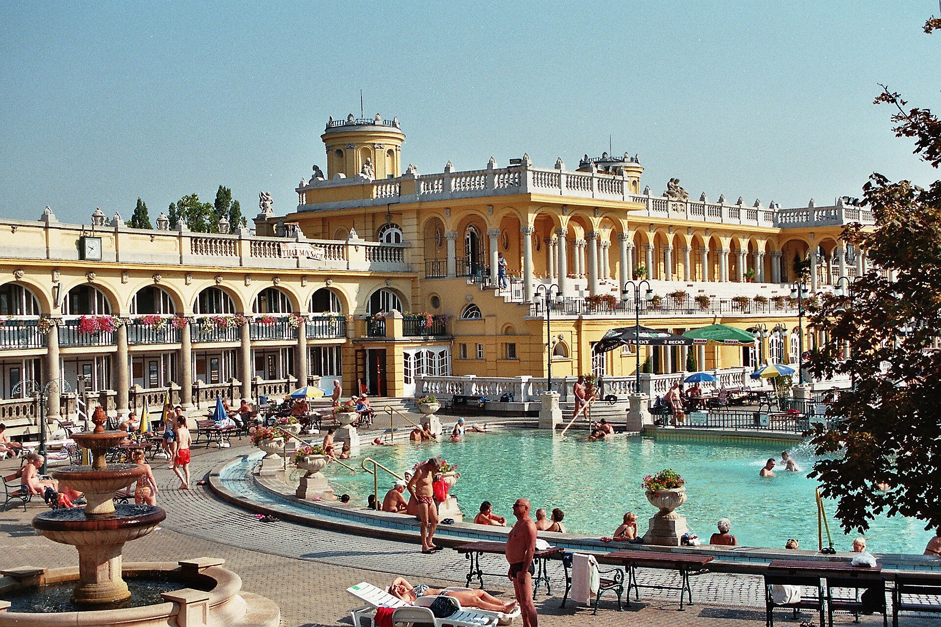 Bathers in the outdoor pools at Szechenyi